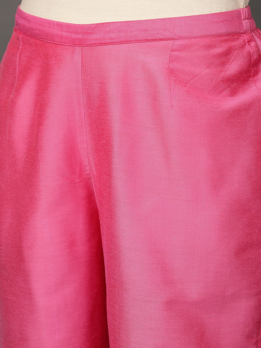 Pink Art Silk Kurta with pants and Olive Chanderi dupatta.