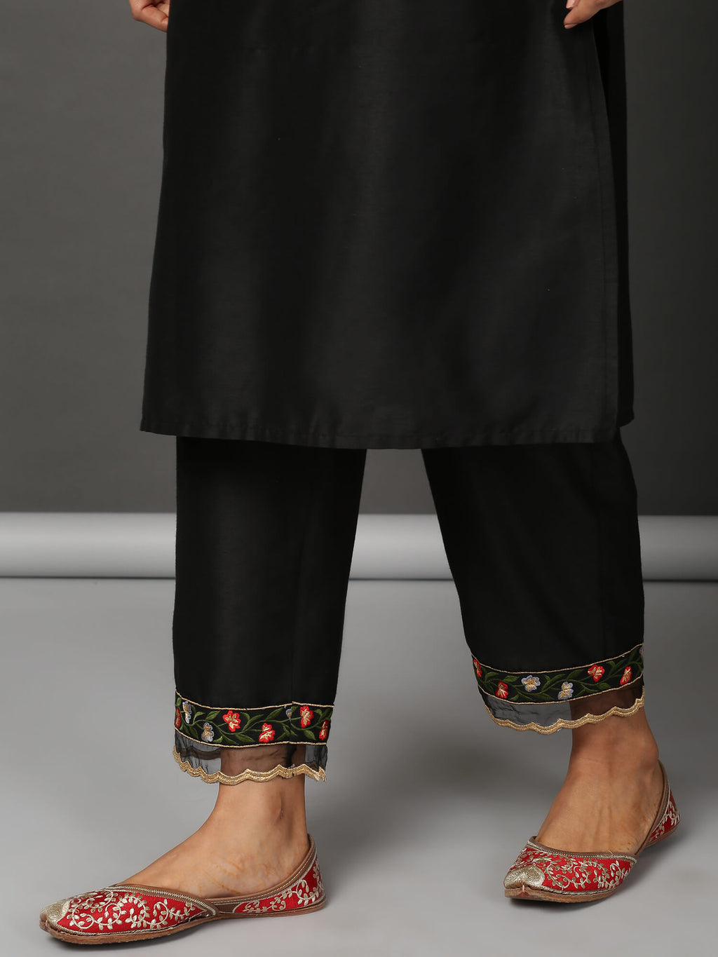 Black Art Silk Kurta Set  with Organza Dupatta