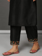 Black Art Silk Kurta Set  with Organza Dupatta