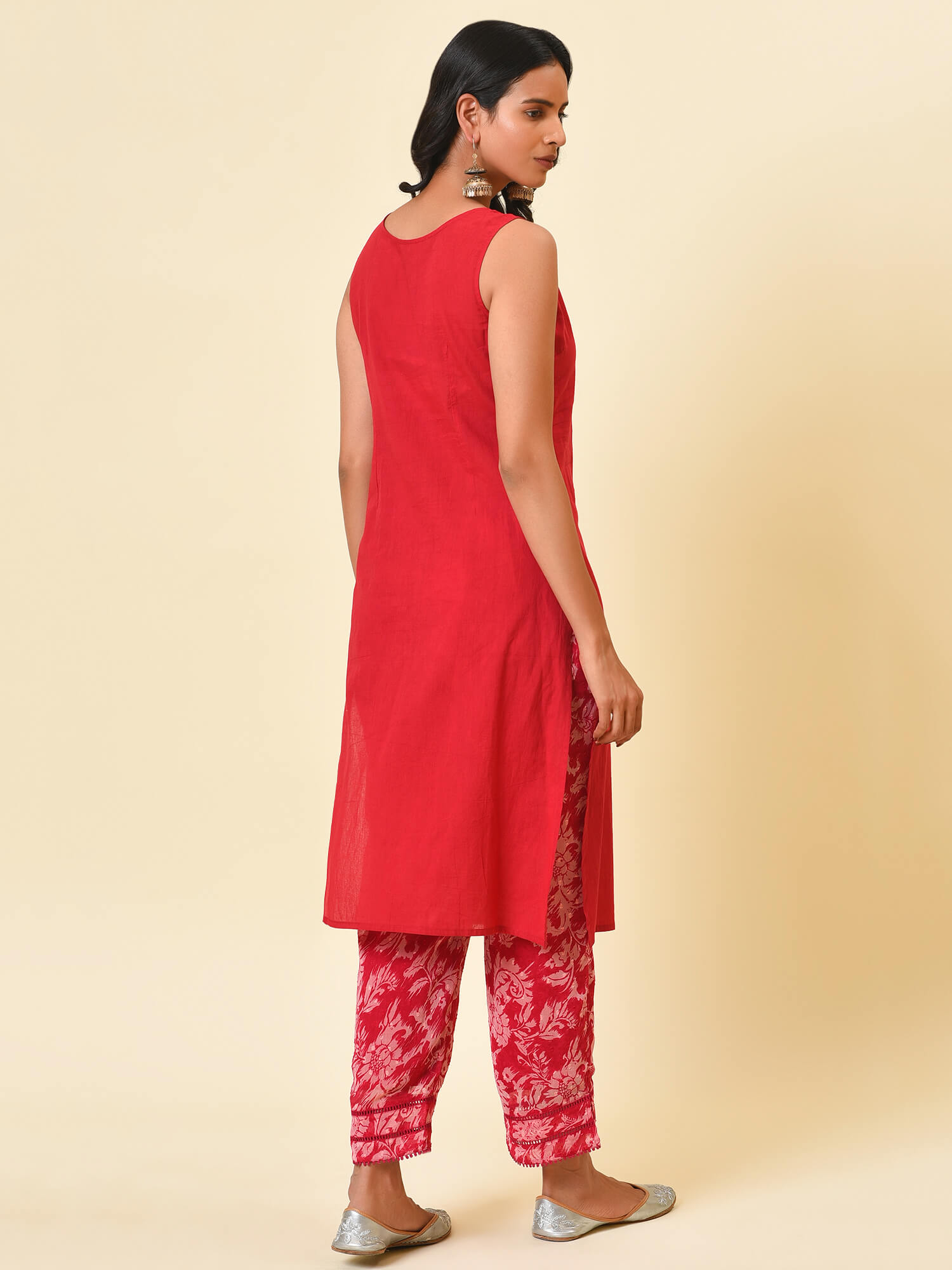 Raspberry & Wine Printed Kurta, Pant & Dupatta Set
