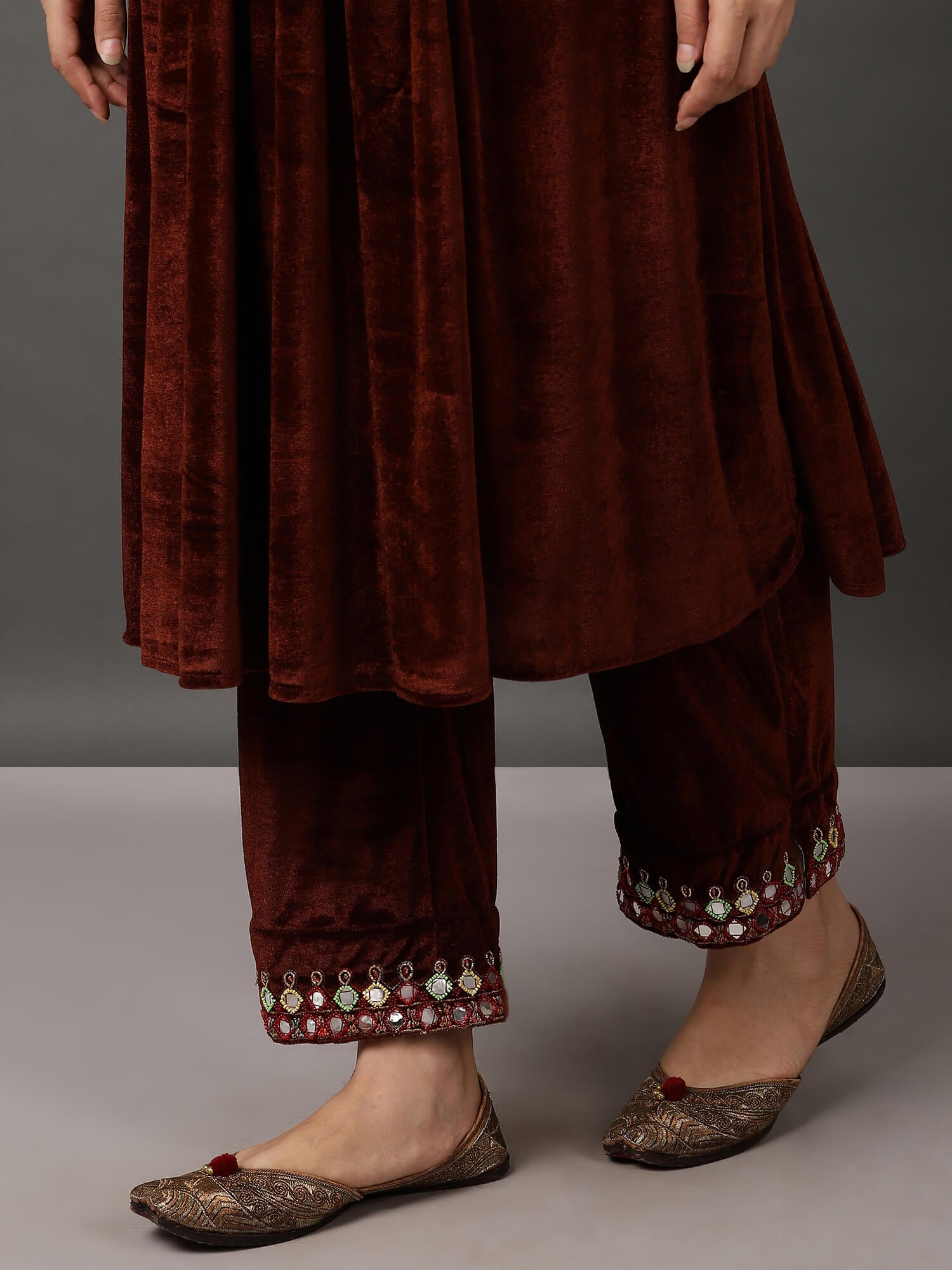 Toasted Velvet Embroidered Kurta & Pant Set
