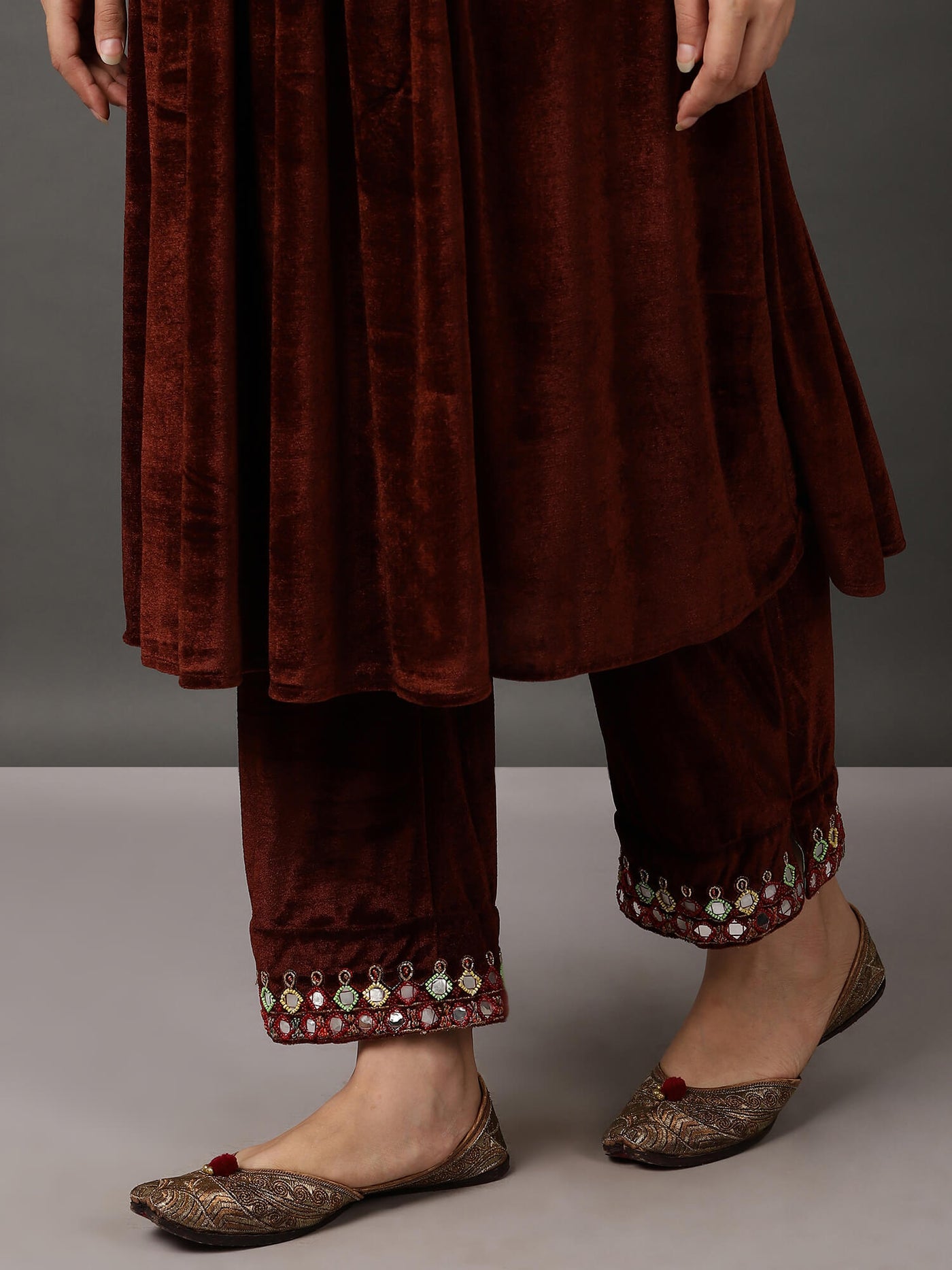 Toasted Coconut Velvet Embroidery Kurta With Pant