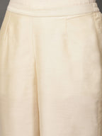 Ivory Beige Floral Embroidered Art Silk Kurta Set