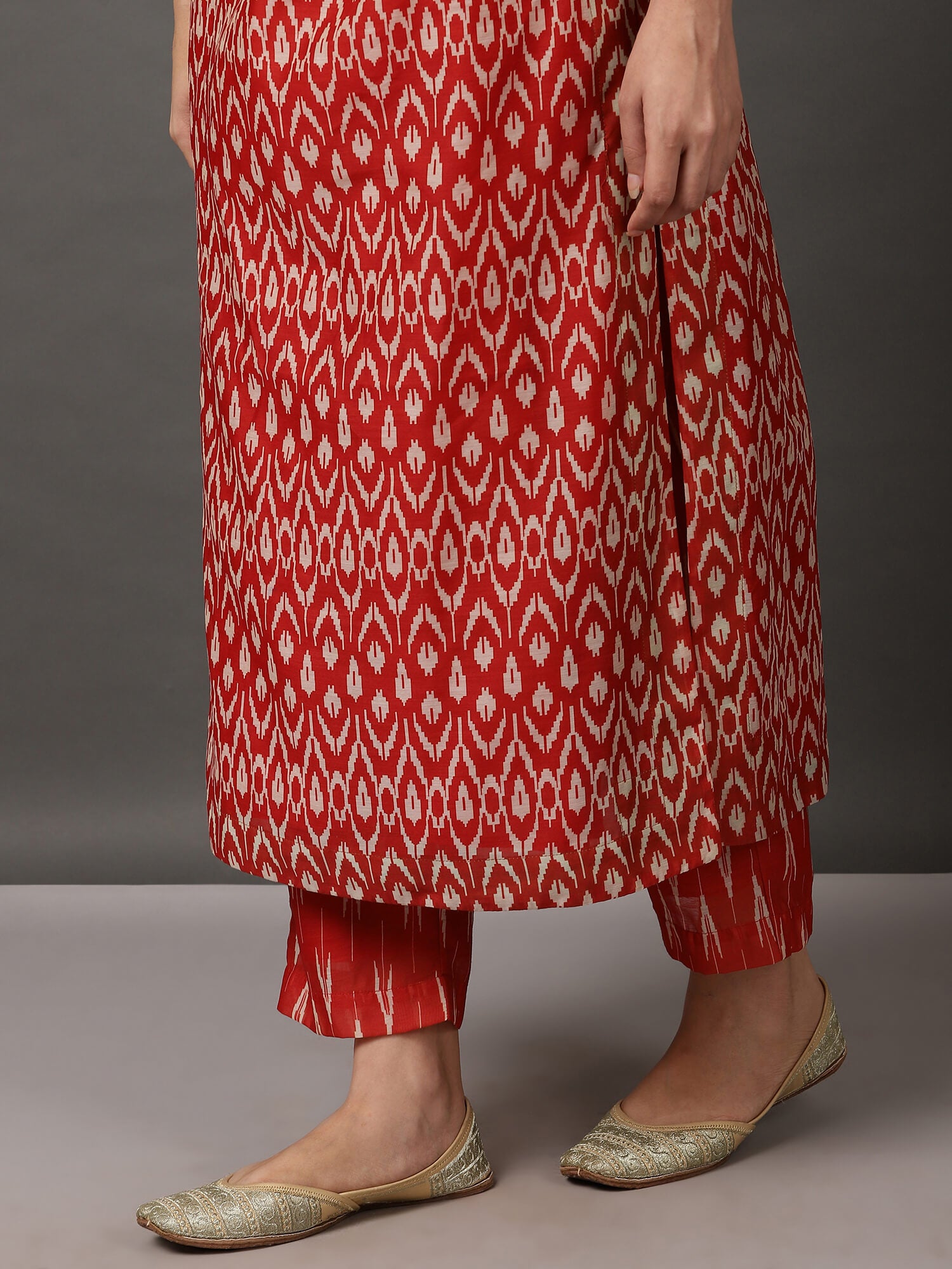 Ikat A-Line Kurta Set with Pant, Dupatta & Camisole