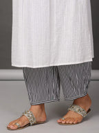 White Pleated Kurta, Pants & Jacket Set