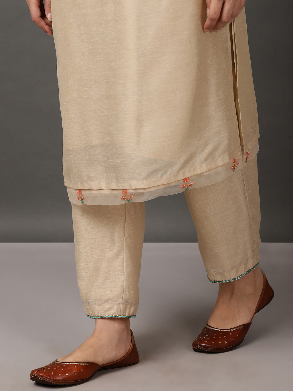 Beige Ecru Chanderi Kurta Set with Dupatta