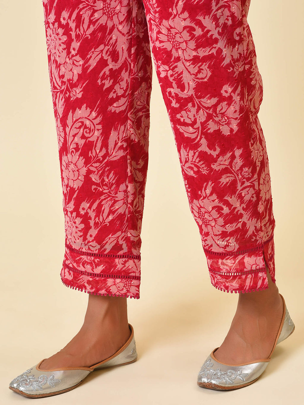 Raspberry & Wine Printed Kurta, Pant & Dupatta Set