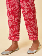Raspberry & Wine Printed Kurta, Pant & Dupatta Set