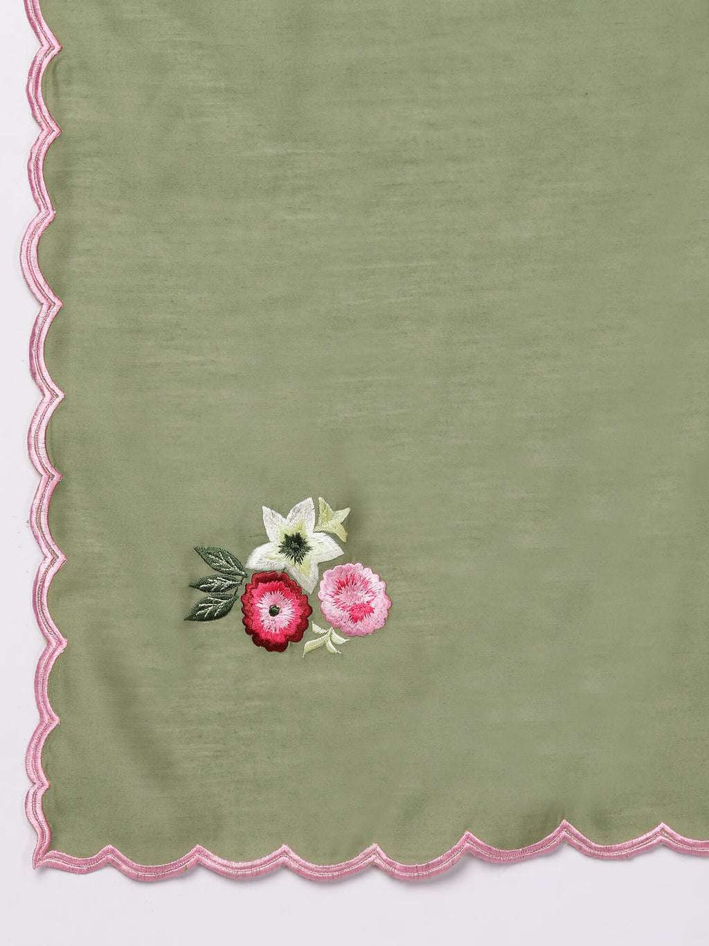 Pink Art Silk Kurta with pants and Olive Chanderi dupatta.