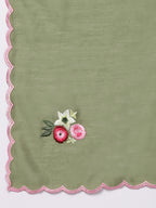 Pink Art Silk Kurta with pants and Olive Chanderi dupatta.