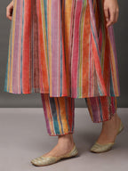 Multi-Color Stripe Chanderi Kurta And Pant With Camisole