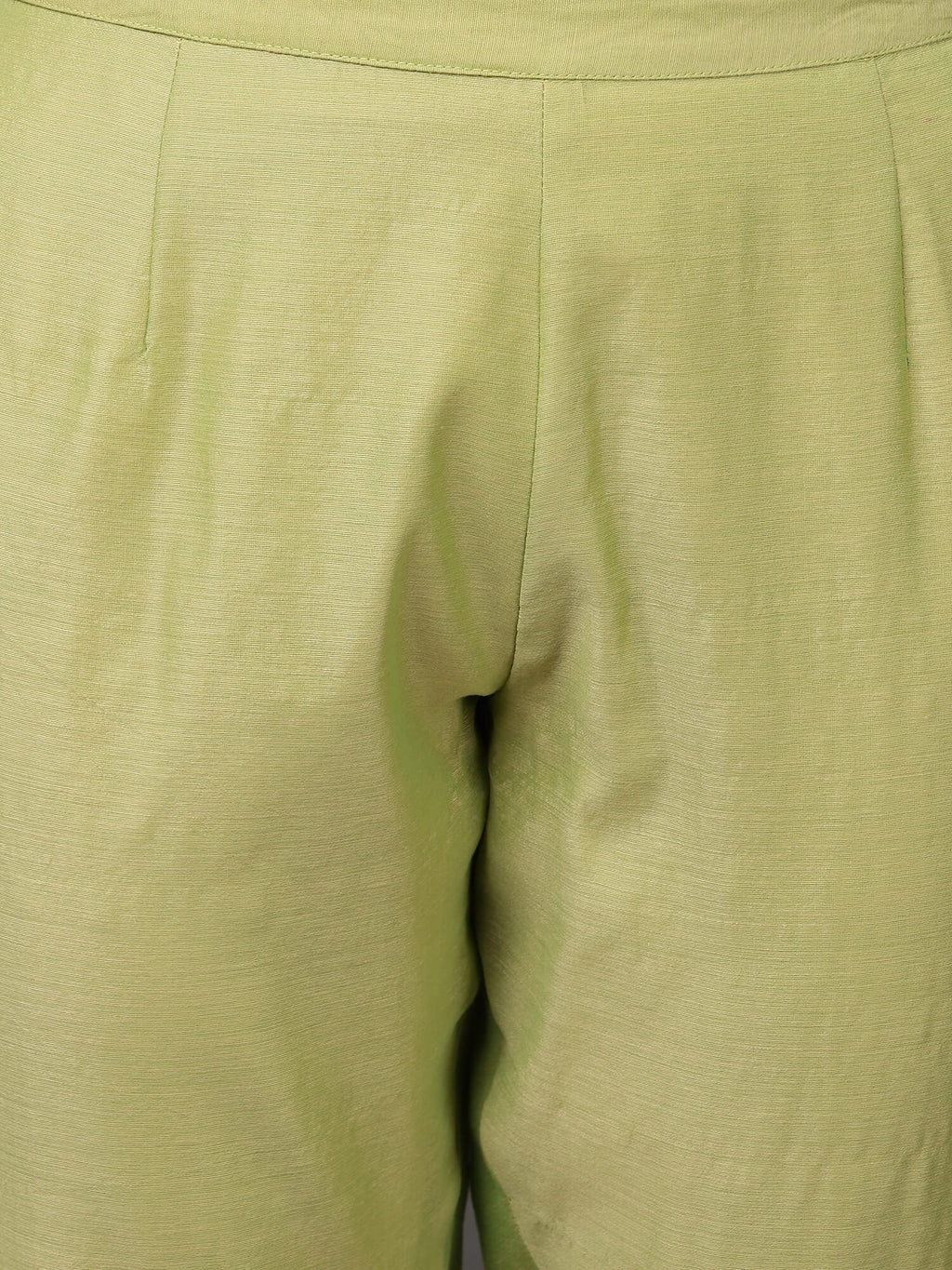 Lime Green Solid Kalidar Chanderi Kurta And Pant With Dupatta & camisole