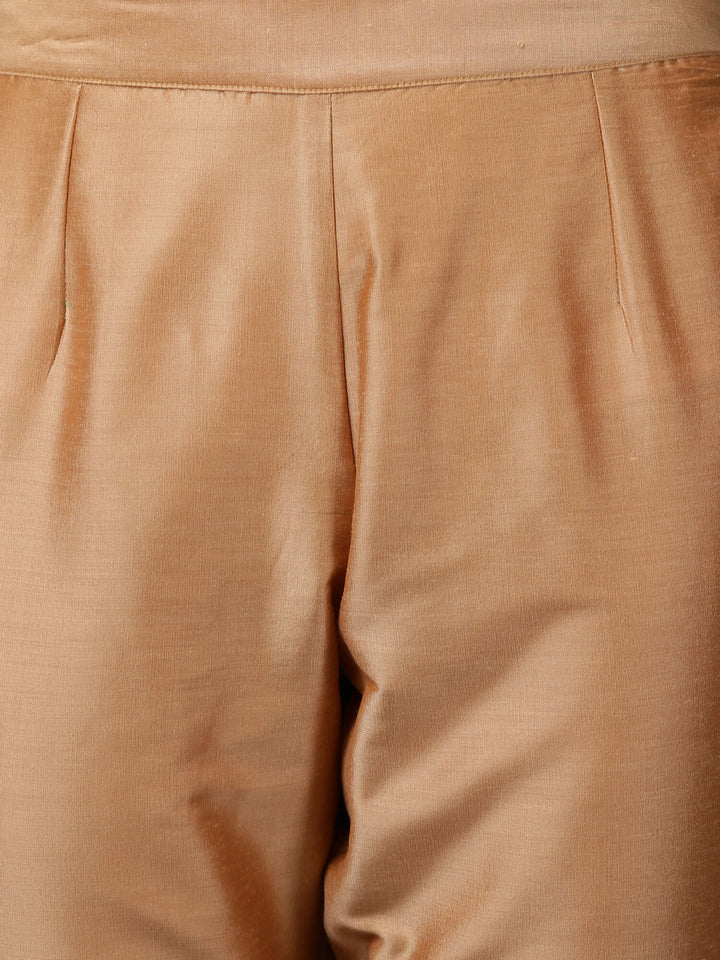 Beige Ditsy Print Chanderi Kurta Set with Dupatta