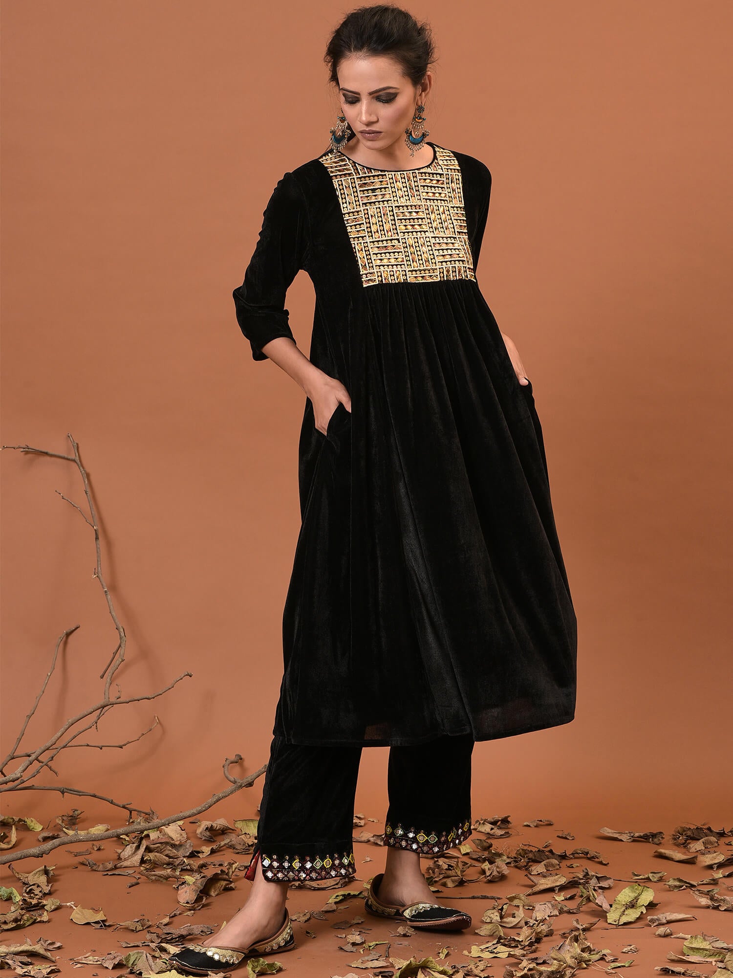 Toasted Velvet Embroidered Kurta & Pant Set