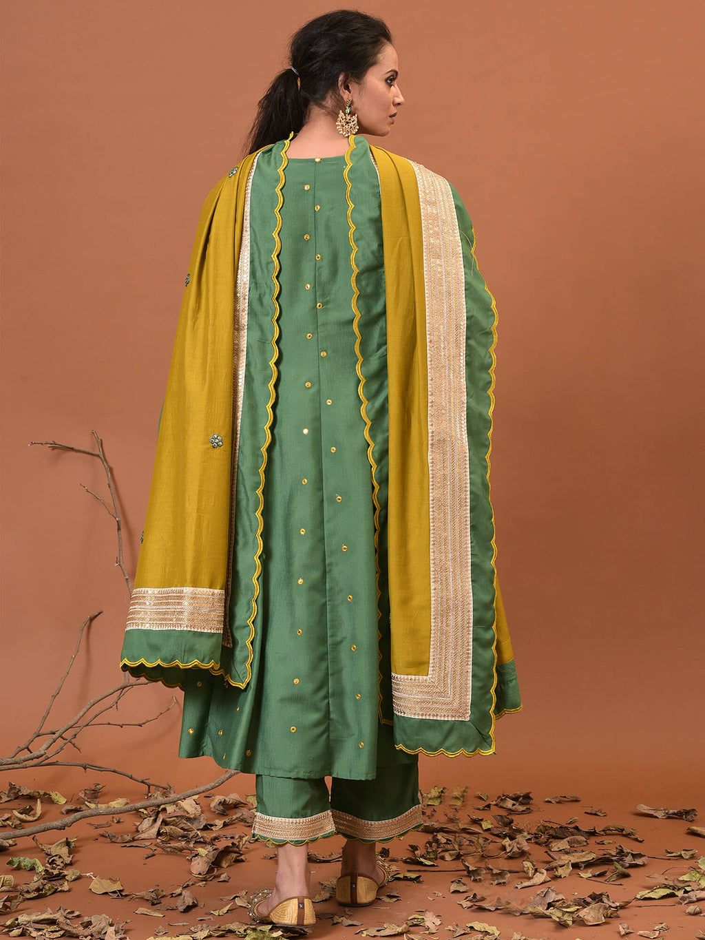 Smoke Green Kurta, Pant & Dupatta